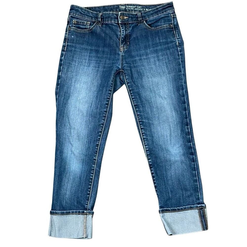 GAP Dark Indigo Straight Cuff Denim Crop Jeans 4 27